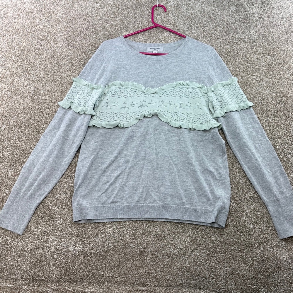 Sandy Liang Target Gray Sweater Mint Green Eyelet Bralette Ruffle Overlay Large